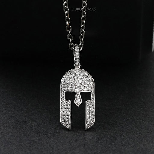 Spartan Mask Round Diamond Pendant Necklaces
