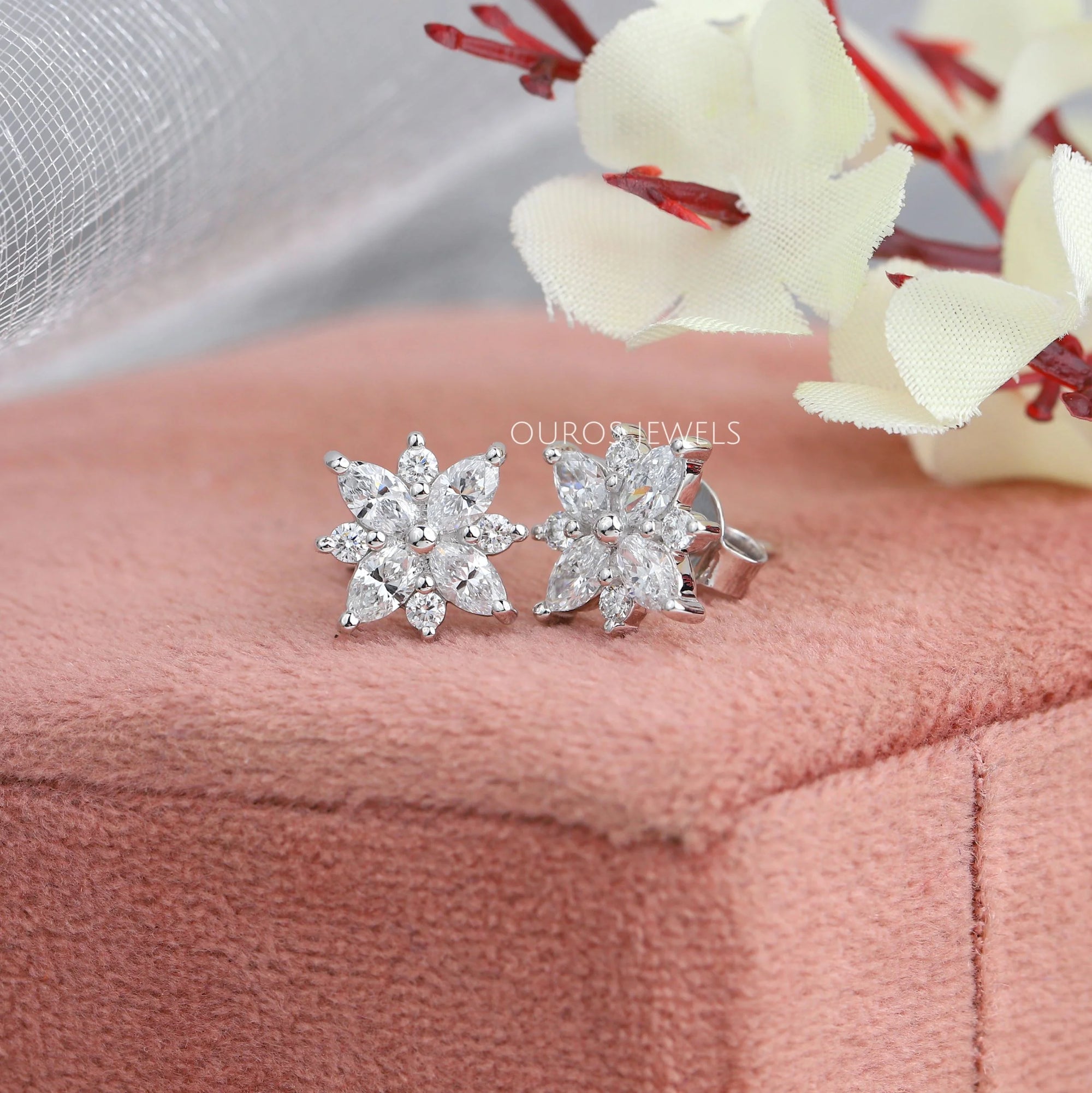 Cluster Diamond Marquise Stud Gold Earrings Earring