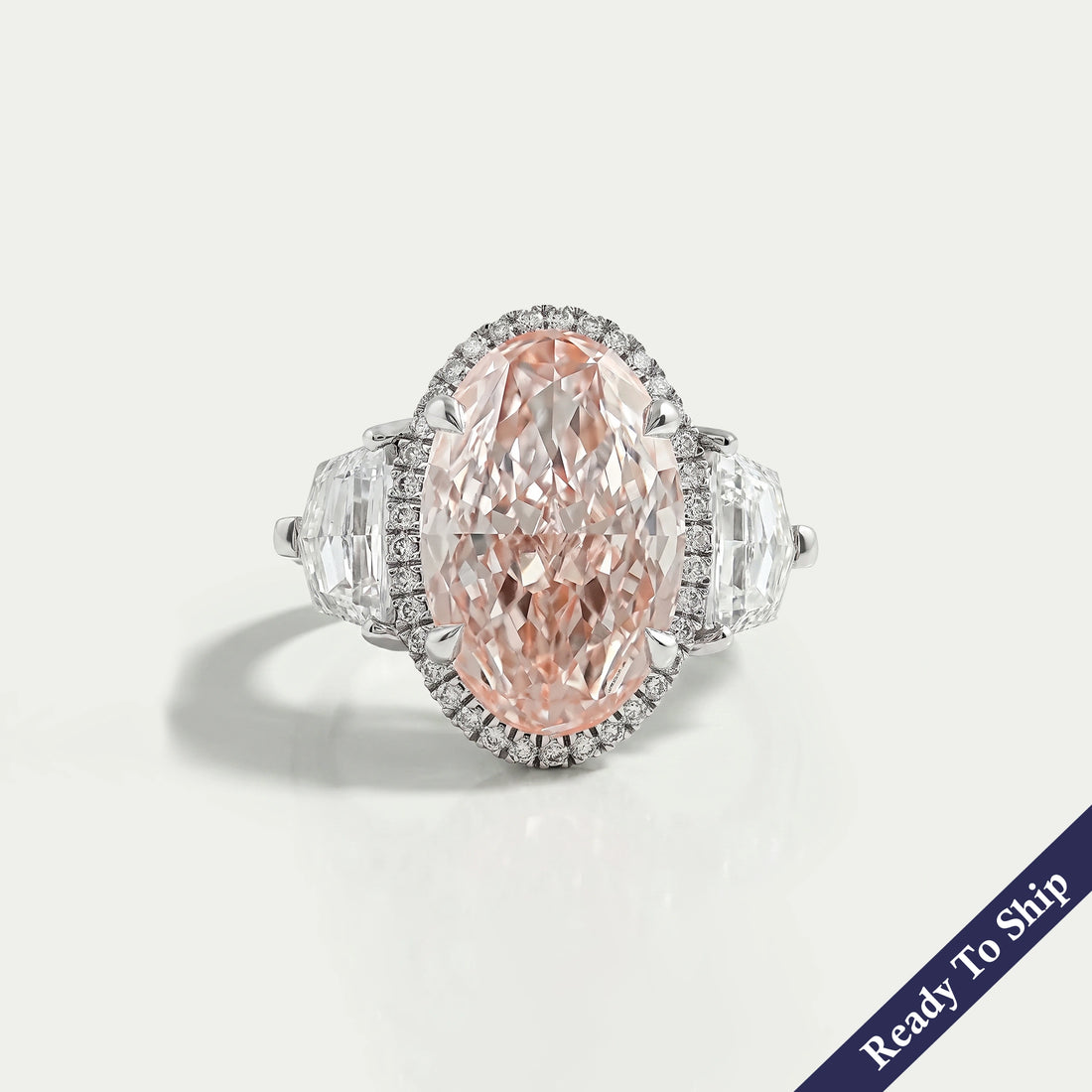 Intense Pink Oval Three Stone Engagement Ring Ring