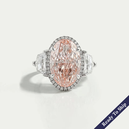 Intense Pink Oval Three Stone Engagement Ring Ring