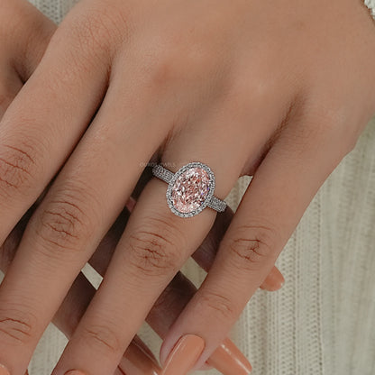 Fancy Pink Oval Diamond Pave Set Accent Ring Ring