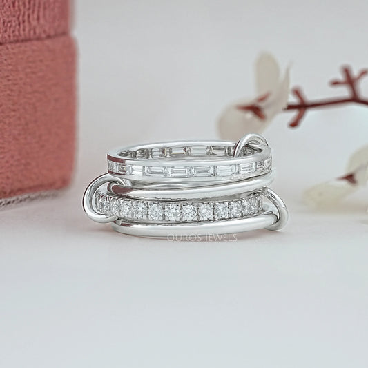 Baguette And Round Diamond Interlink Band Ring