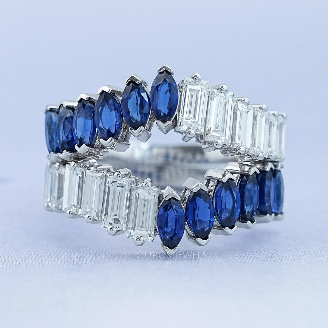 Double Row Sapphire Marquise Gemstone Enhancer Ring Rings