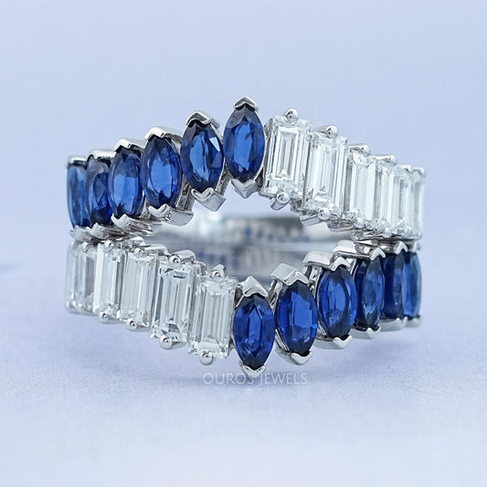 Double Row Sapphire Marquise Gemstone Enhancer Ring Rings