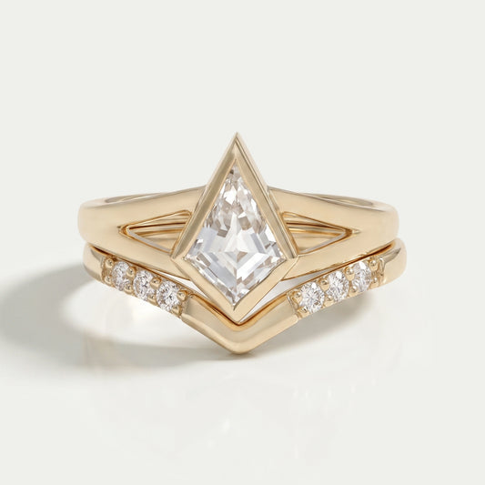 Kite Cut Lab Diamond Bezel Set Bridal Ring Set