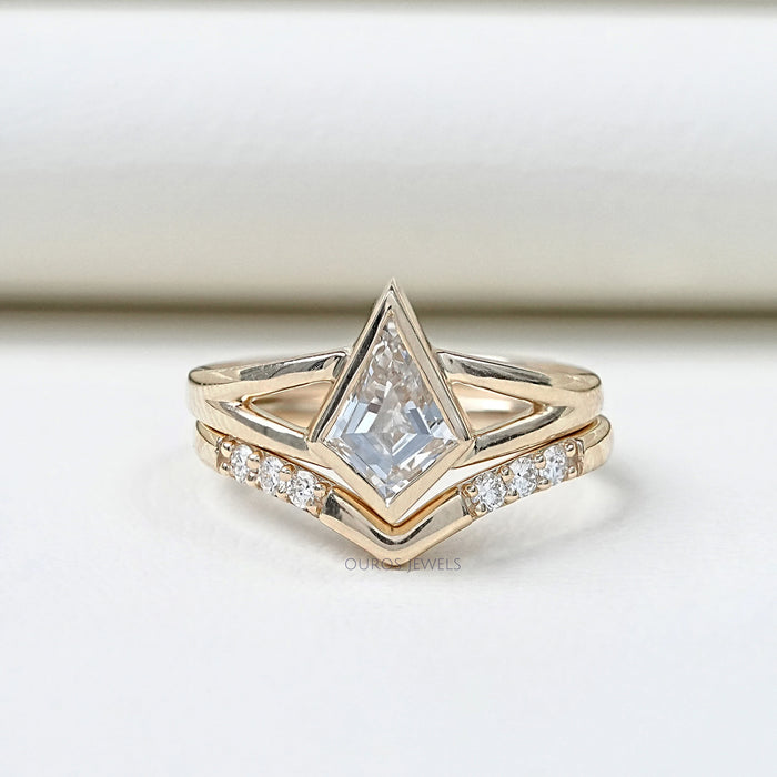 Kite Cut Lab Diamond Bezel Set Bridal Ring Set Rings