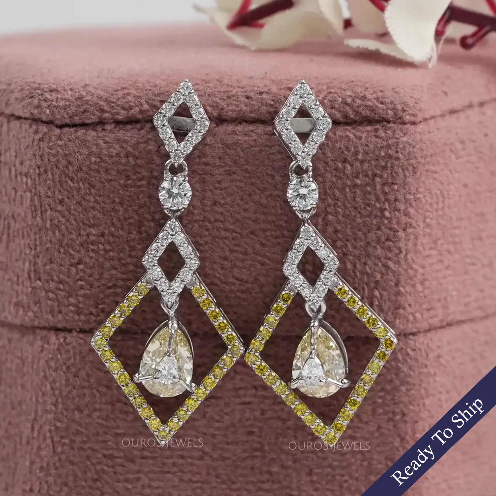 Kite Shape Yellow Pear Diamond Dangle Earrings Earrings