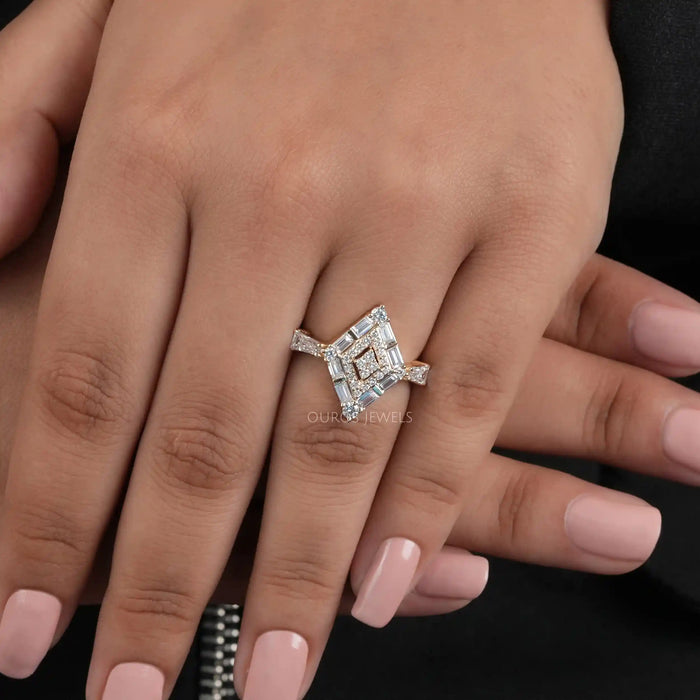[A Women wearing Kite Shape Lab Diamond Ring]-[Ouros Jewels]