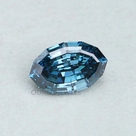 1.03 Carat Step Cut Blue Oval Lab Grown Diamond Loose