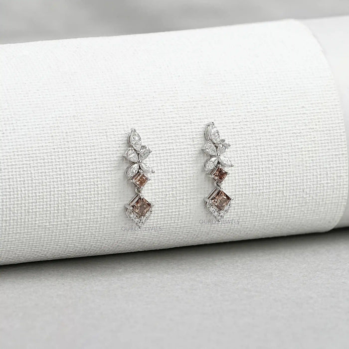 Champagne Princess Cut Drop Earrings Earrings