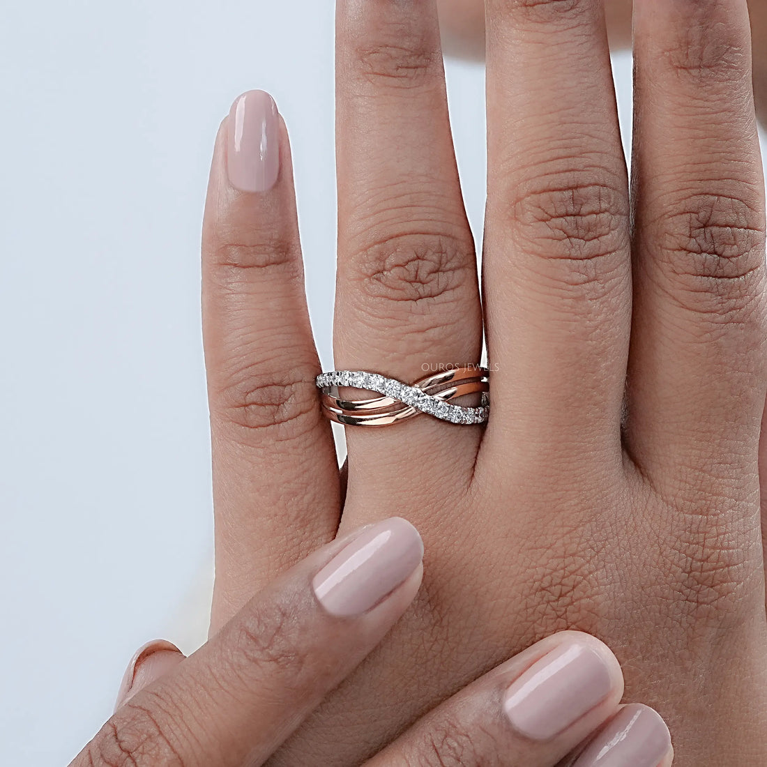 Round Lab Grown Diamond Crossover Wedding Band Ring