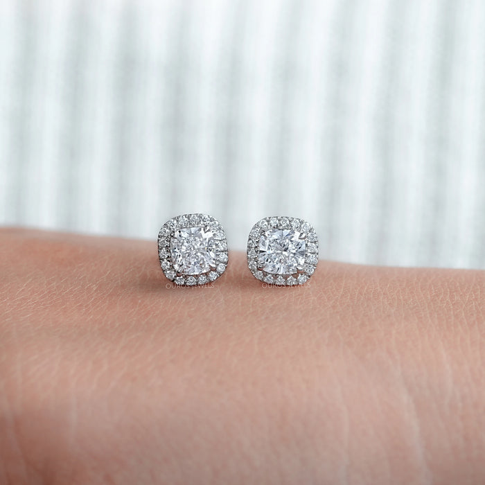 Cushion Diamond Halo Stud Earrings Earring