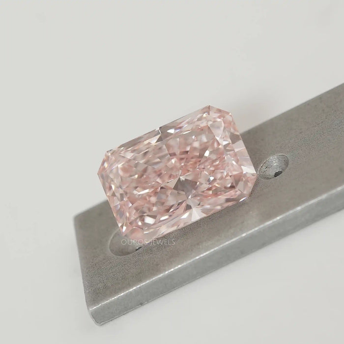 Pink Radiant Cut Diamond on Silver Pallete 