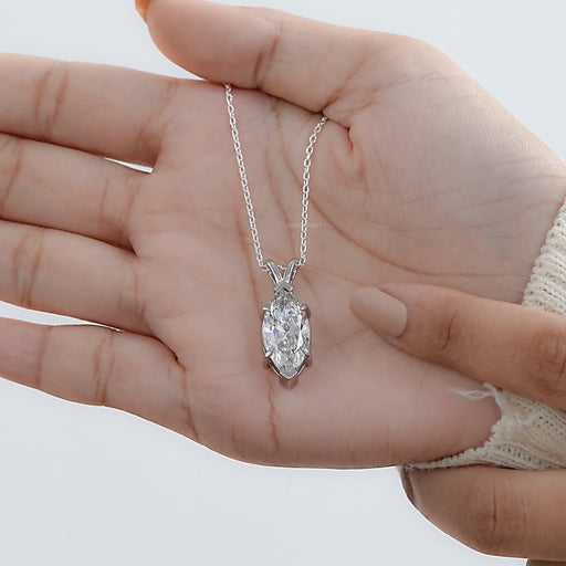 Marquise Lab Diamond Solitaire Bail Pendant Necklaces