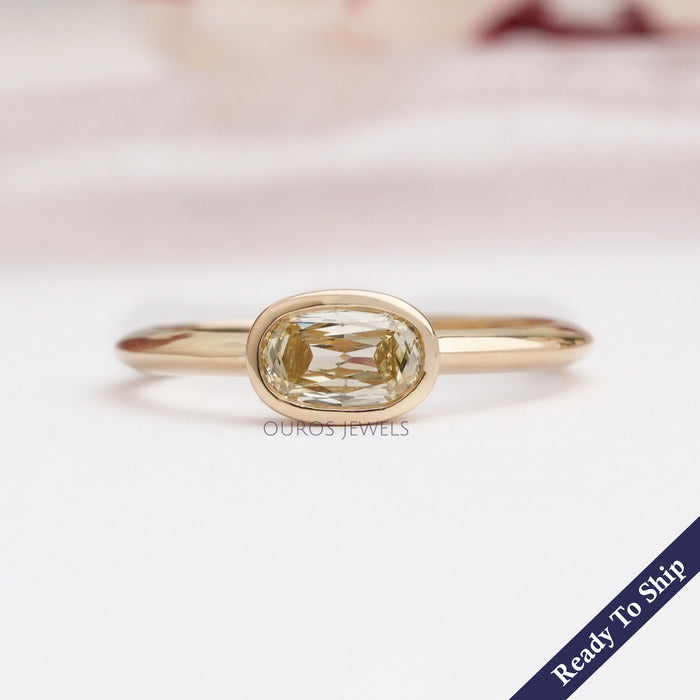 Yellow Old Mine Cushion Bezel Set Solitaire Ring Ring