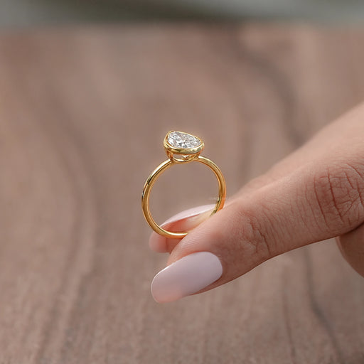 Bezel Set Pear Cut Lab Solitaire Ring Rings