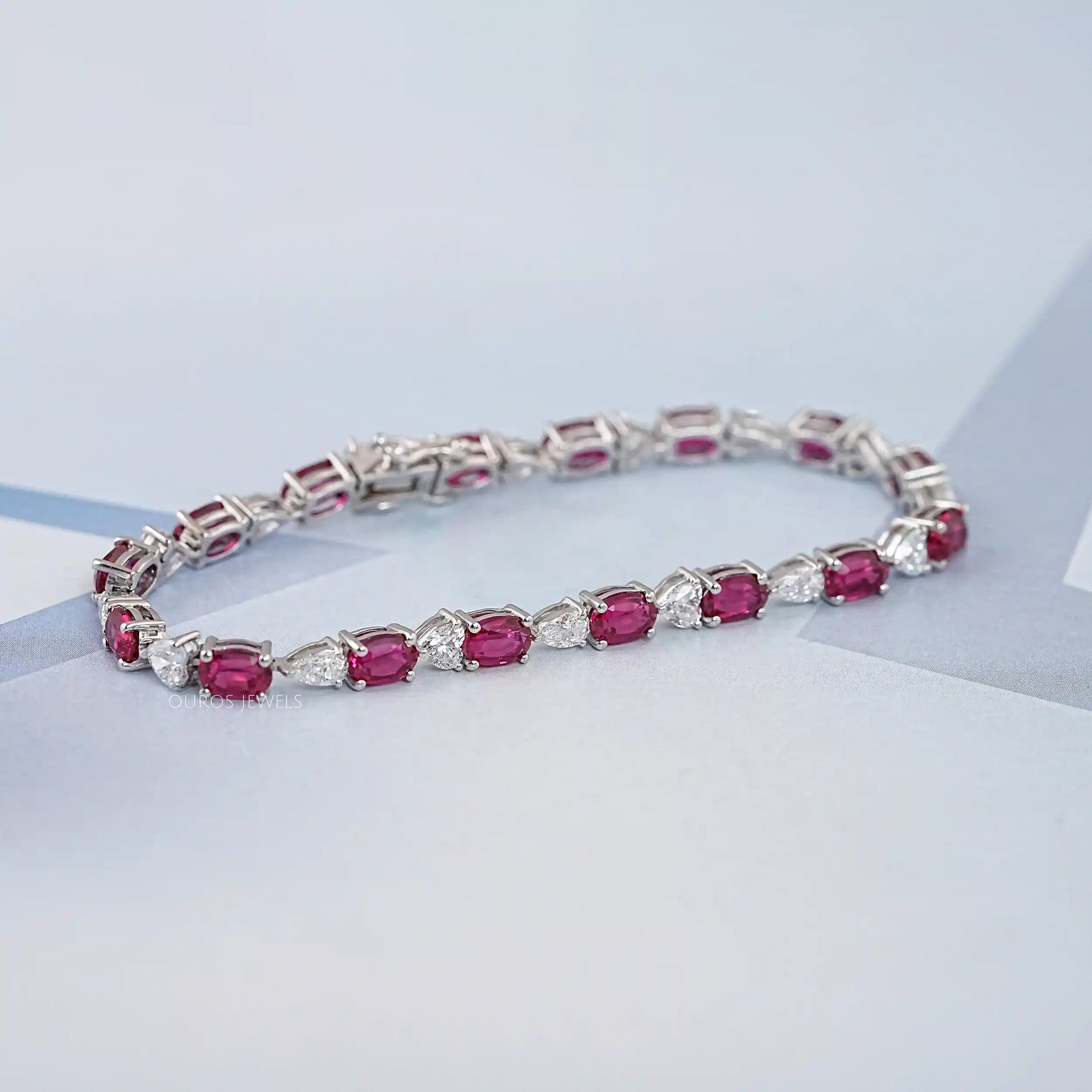 Ruby Oval and Diamond Tennis Bracelet Bracelet