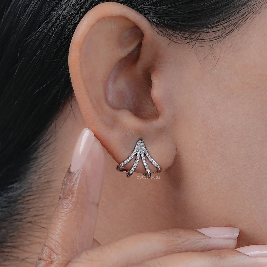 Round Lab Diamond Arrow Cage Huggie Earrings Earrings