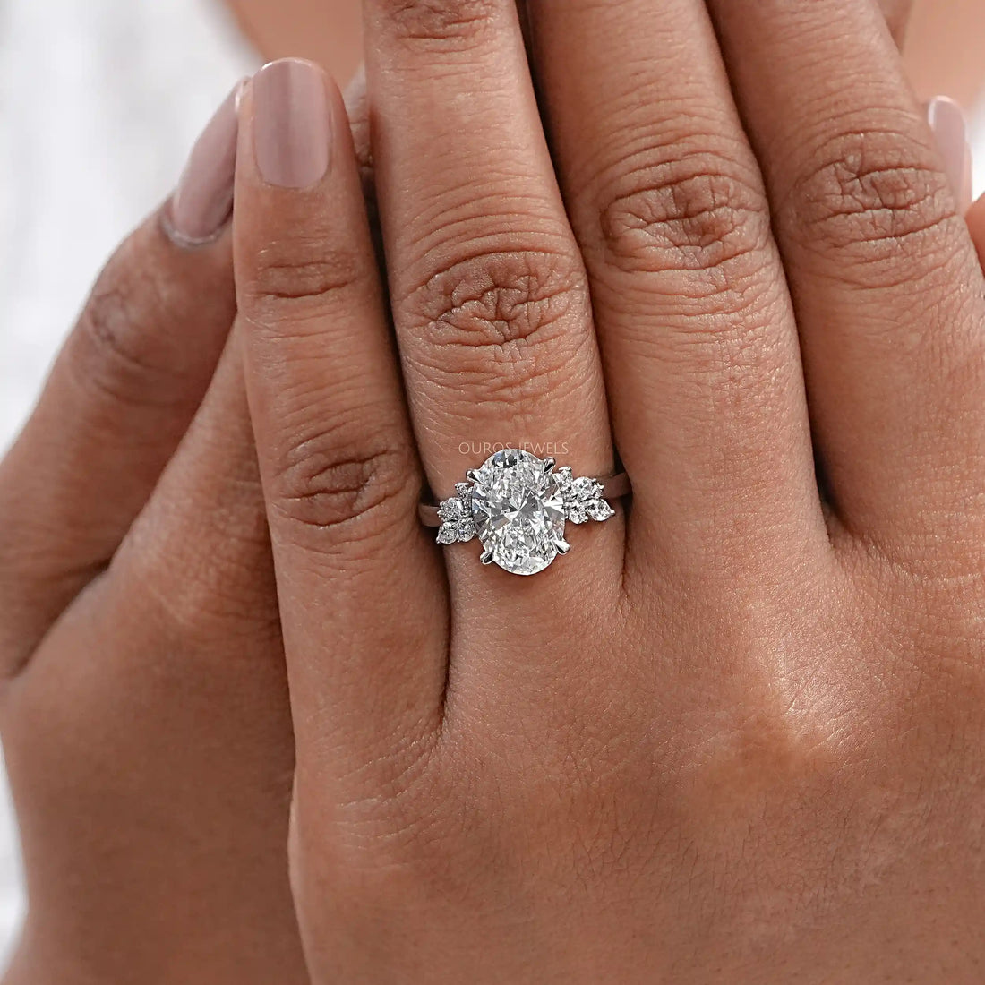 Solitaire Oval Cut Cluster Lab Grown Diamond Ring Ring