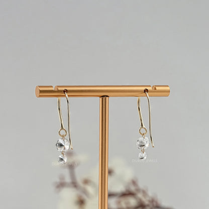 Round Lab Diamond Wire Hook Back Drop Earrings