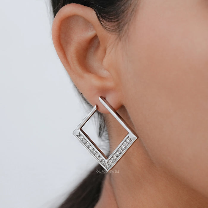 Square Round Lab Diamond Hoop Earrings Earrings