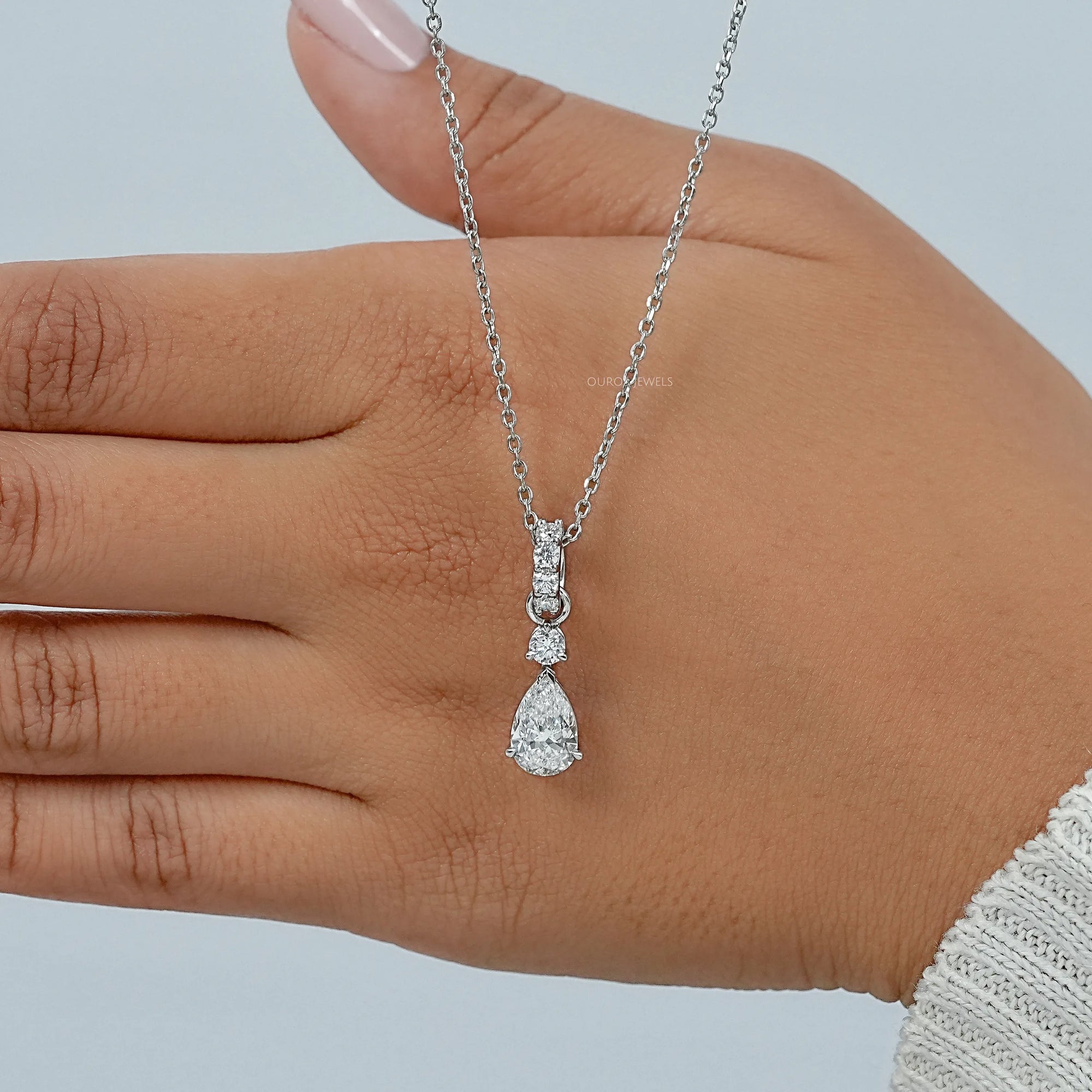 Pear And Round Lab Diamond Drop Pendant
