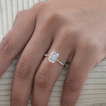 Emerald Cut Lab Grown Diamond Solitaire Accent Ring Ring