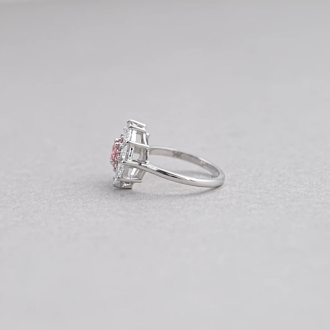 Pink Round Cut Halo Triangle Engagement Ring Rings