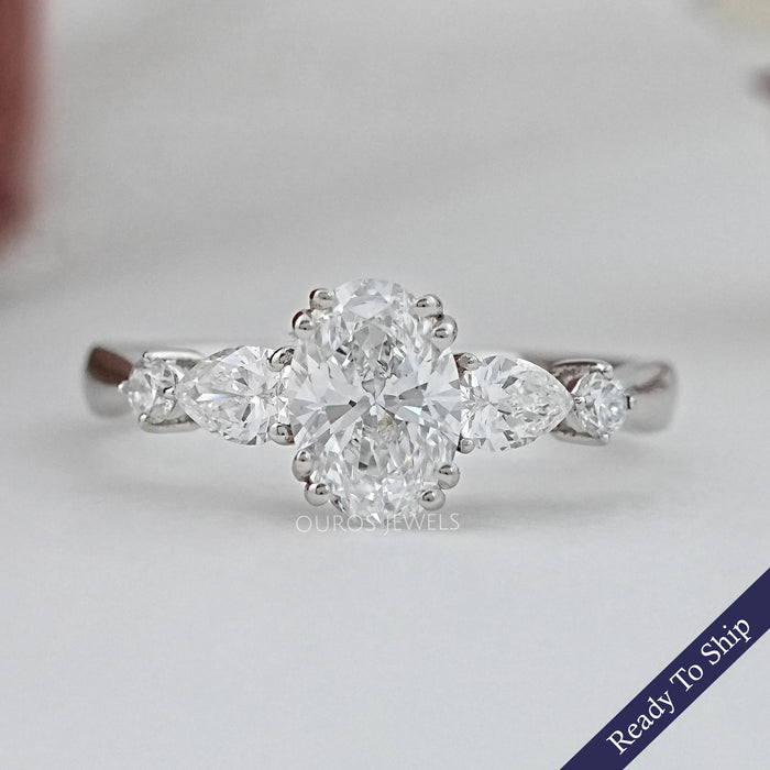 Oval And Pear Lab Diamond Five Stone Engagement Ring Rings