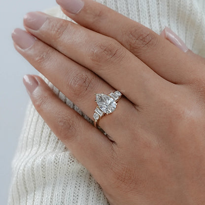 Pear And Baguette Diamond Five Stone Engagement Ring Rings