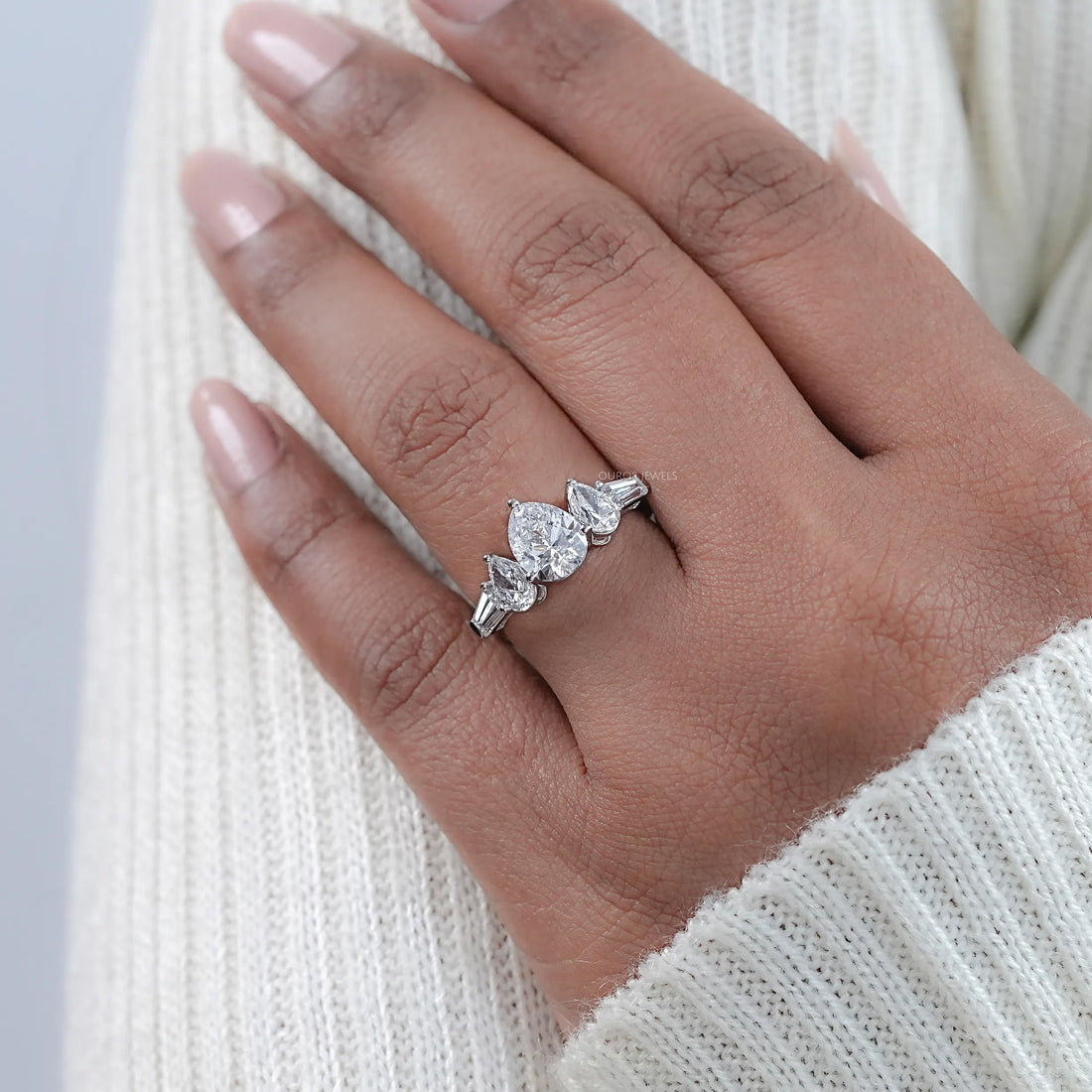 Pear Lab Diamond Five Stone Engagement Ring