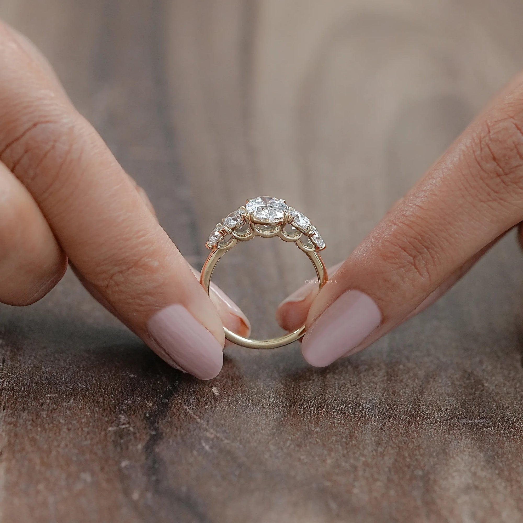 Five Stone Oval And Round Diamond Engagement Ring Rings