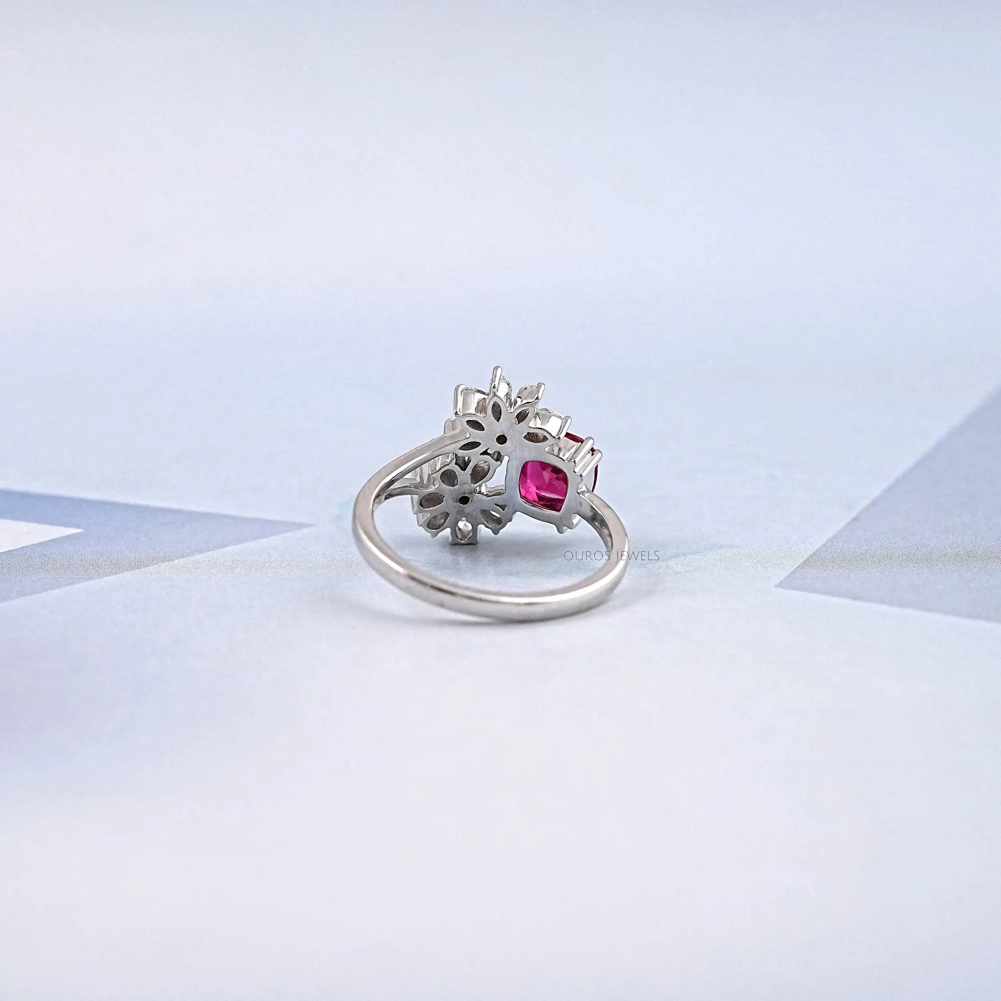 Ruby Cushion Gemstone Split Shank Engagement Ring