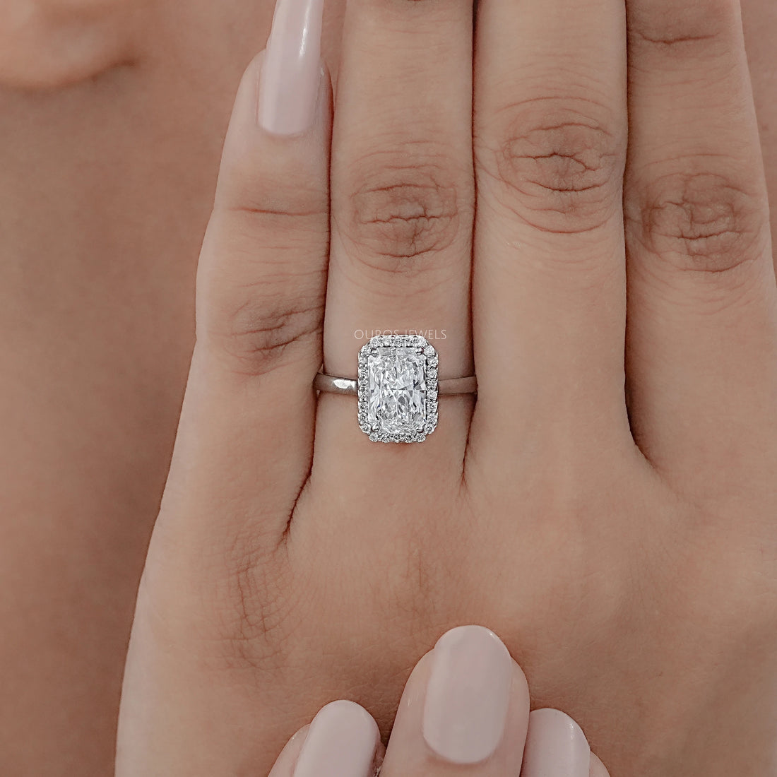 Radiant Lab Diamond Solitaire Halo Engagement Ring Rings