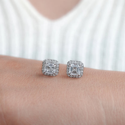 Asscher Lab Diamond Halo Stud Earrings Earring
