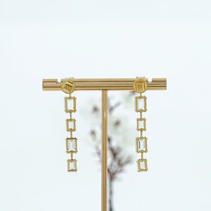 Emerald Lab Diamond Liner Drop Earrings