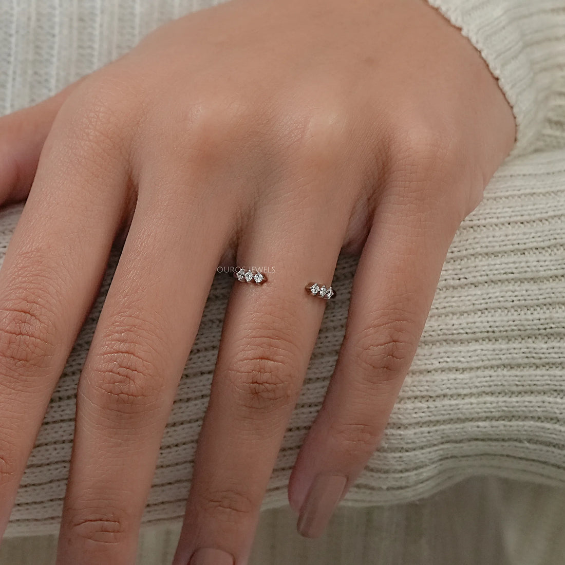 Round Diamond Open Cuff Wedding Ring Ring