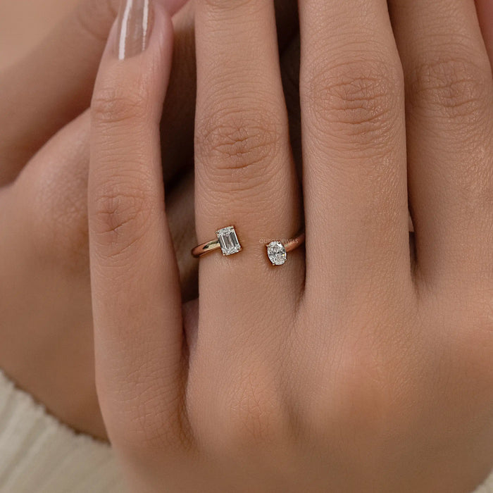 Two Stone Lab Diamond Open Cuff Ring Ring