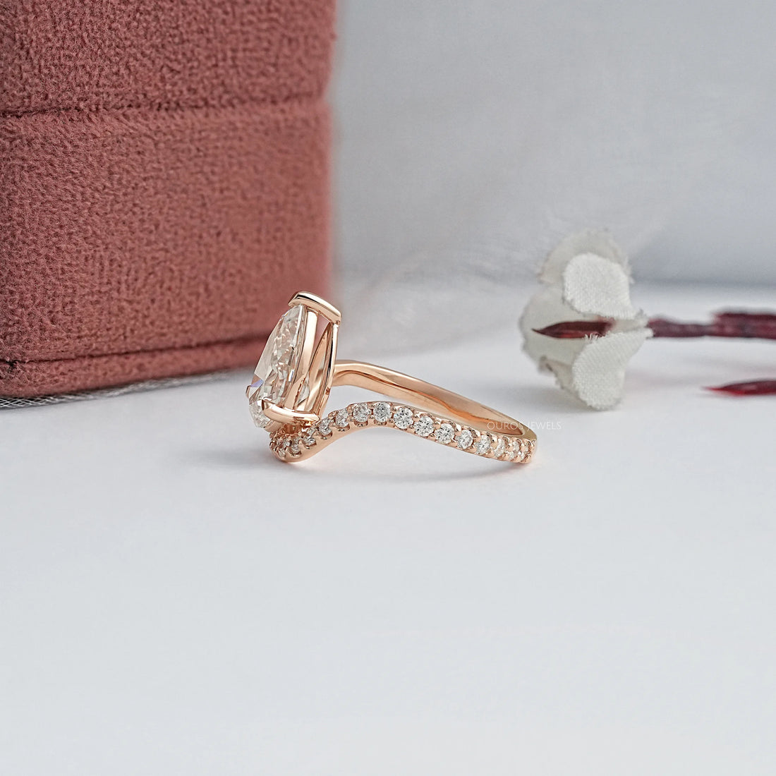 Pear Cut Pave Set Curved Engagement Ring Ring