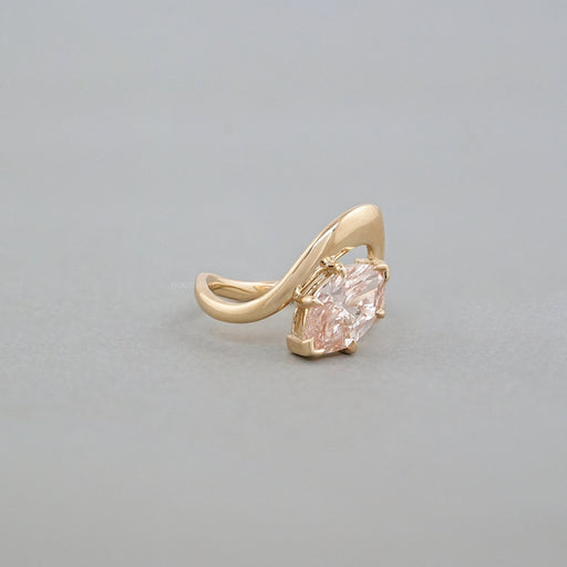 Pink Marquise Cut Lab Diamond Bypass Ring in Yellow Gold Ring