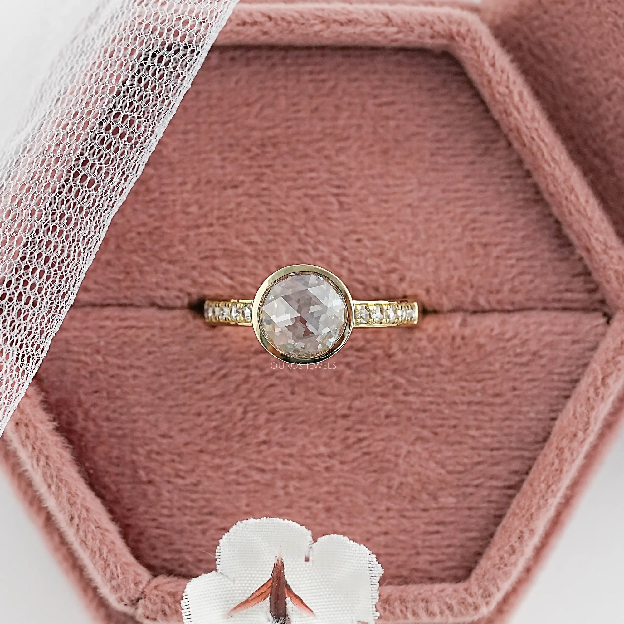 Rose Cut Round Accent Diamond Engagement Ring