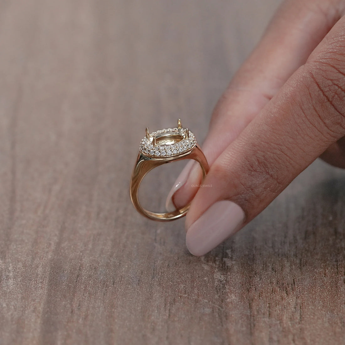 Oval Shape Double Halo Semi Mount Engagement Ring Rings