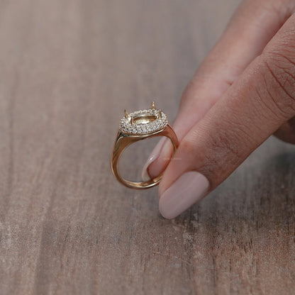 Oval Shape Double Halo Semi Mount Engagement Ring Rings