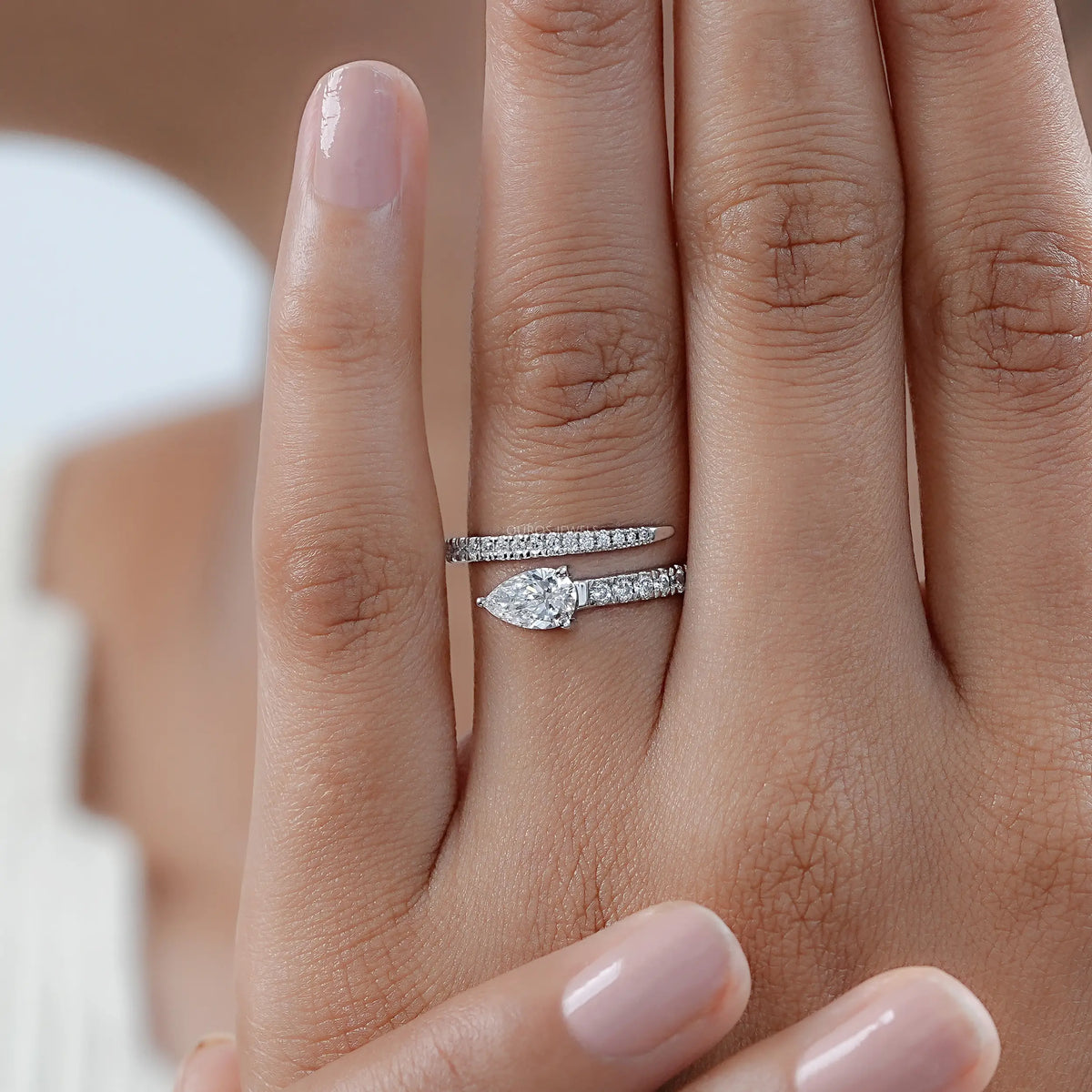Pear Cut Lab Diamond Spiral Anniversary Ring Rings