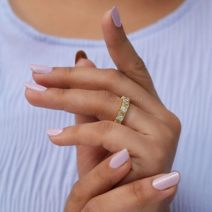 Yellow Radiant Cut Lab Diamond Eternity Band Ring