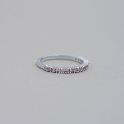 Pink Round Cut Lab Grown Diamond Half Eternity Band Ring