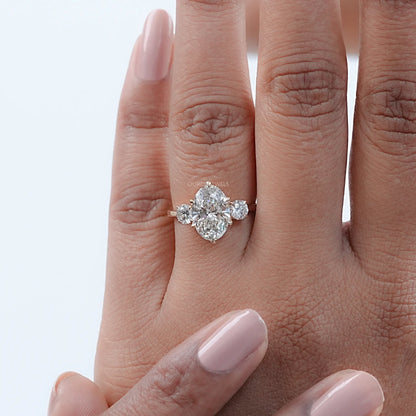 Three Stone Oval Cut Lab Grown Diamond Engagement Ring Ring