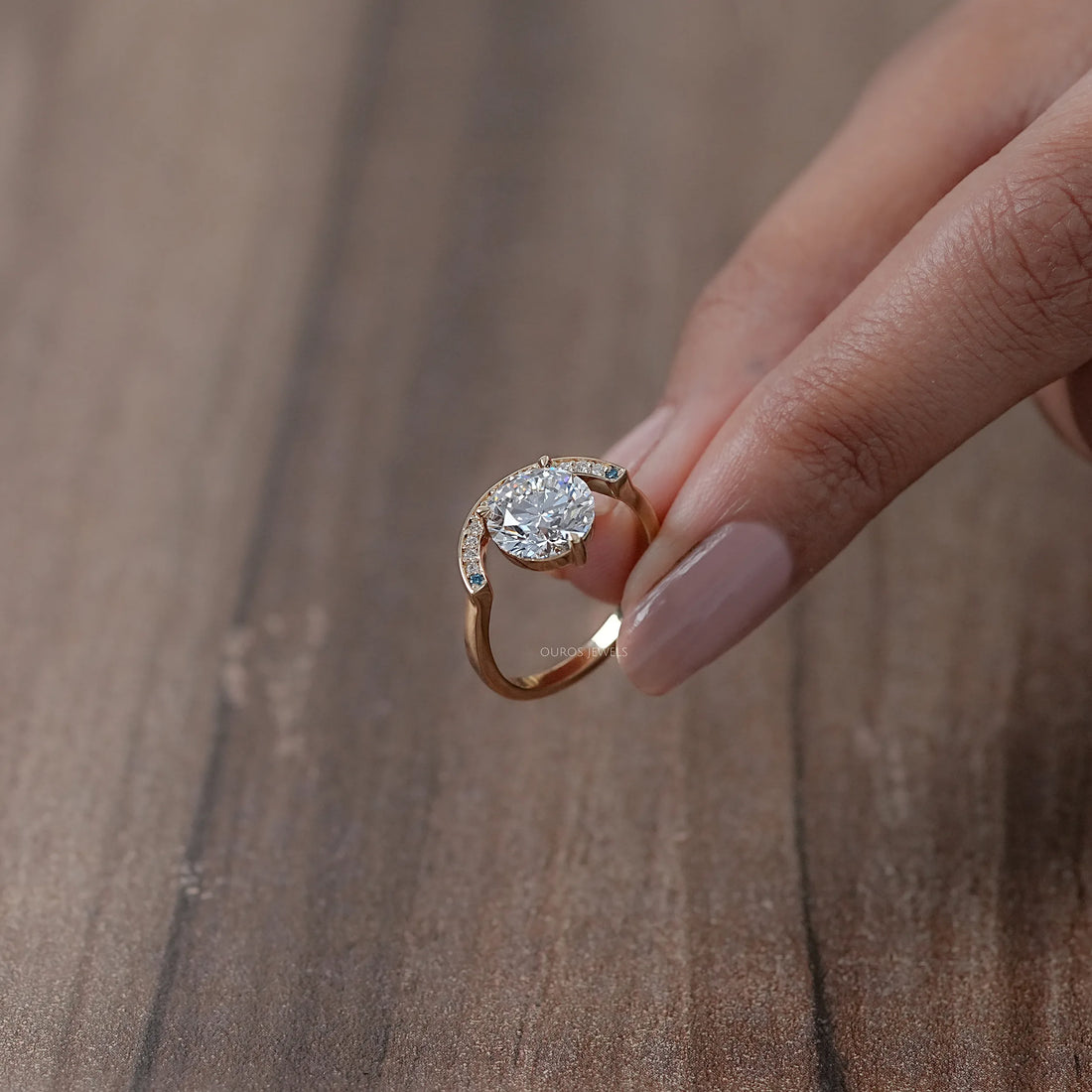 Half Halo Round Lab Diamond Engagement Ring Earring