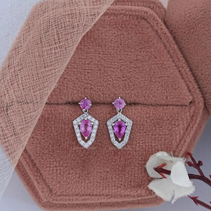 Pear Shape Halo Gemstone Dangle Earrings