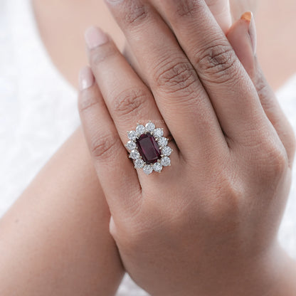 Ruby Elongated Cushion Gemstone Halo Diamond Ring Ring
